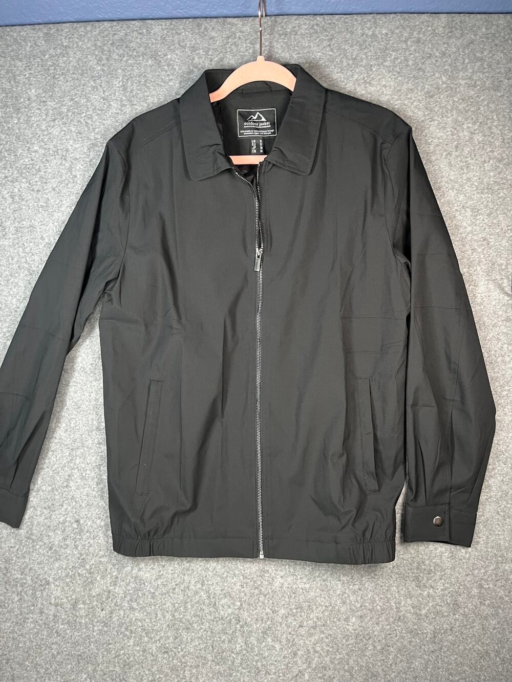 Outdoor Jacket Black Lightweight Zip Windbreaker w/ Pockets Size S NWOT
